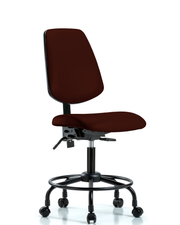 Rutledge Vinyl Chair - Desk Height with Round Tube Base, Medium Back, Seat Tilt, & Casters in Burgundy Trailblazer Vinyl