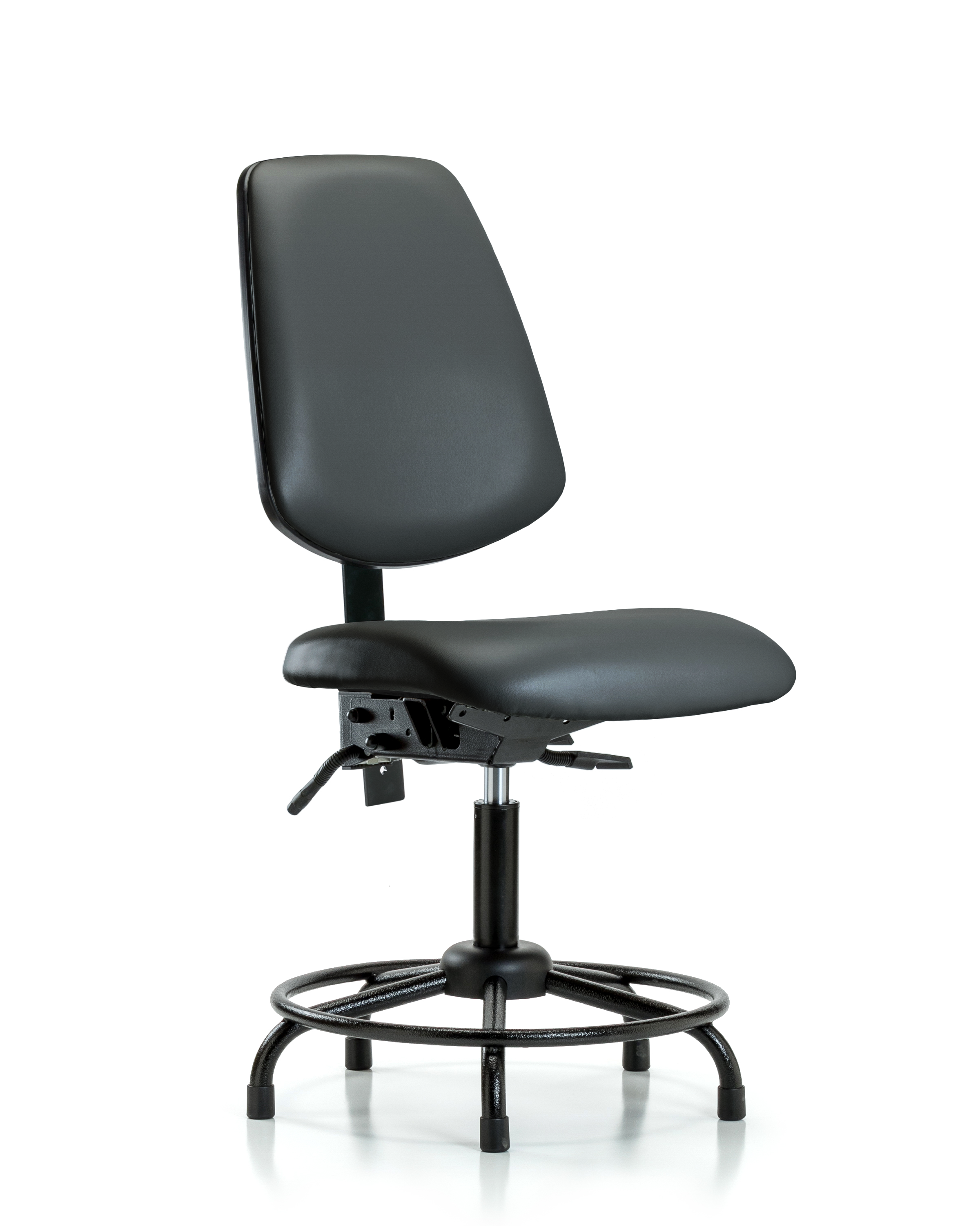 Rutledge Vinyl Chair - Desk Height with Round Tube Base, Medium Back, Seat Tilt, & Stationary Glides in Carbon Supernova Vinyl