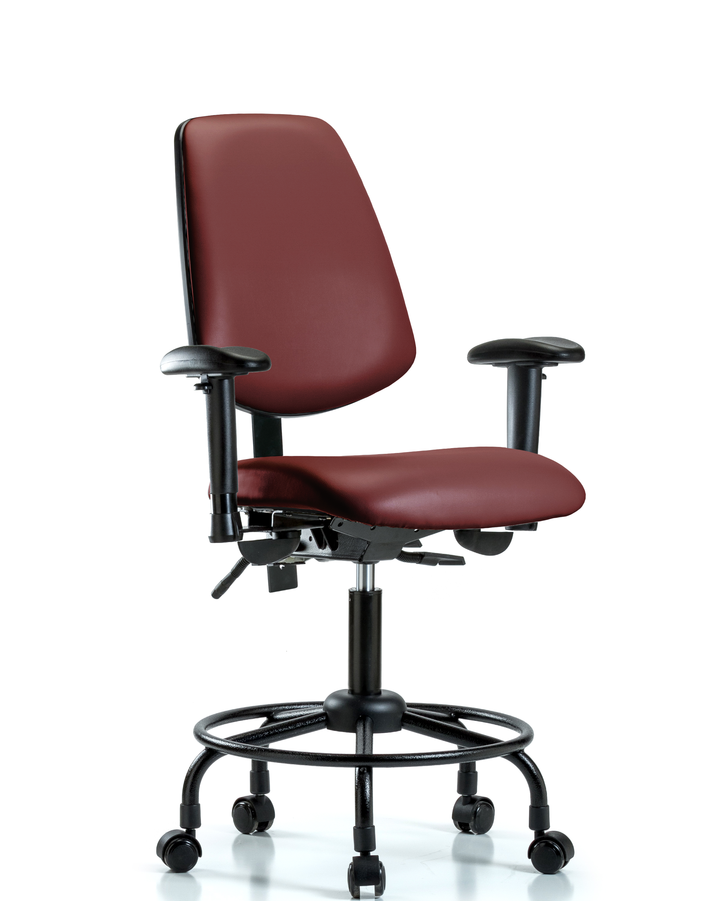 Rutledge Vinyl Chair - Desk Height with Round Tube Base, Medium Back, Seat Tilt, Adjustable Arms, & Casters in Borscht Supernova Vinyl