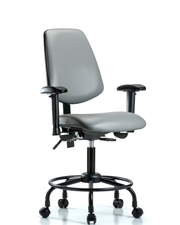 Rutledge Vinyl Chair - Desk Height with Round Tube Base, Medium Back, Seat Tilt, Adjustable Arms, & Casters in Sterling Supernova Vinyl
