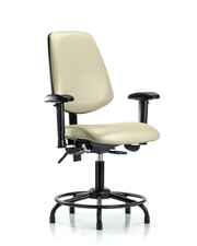 Rutledge Vinyl Chair - Desk Height with Round Tube Base, Medium Back, Seat Tilt, Adjustable Arms, & Stationary Glides in Adobe White Trailblazer Vinyl