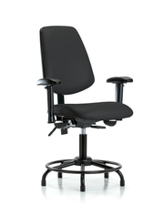 Rutledge Vinyl Chair - Desk Height with Round Tube Base, Medium Back, Seat Tilt, Adjustable Arms, & Stationary Glides in Black Trailblazer Vinyl
