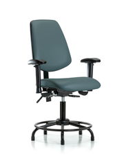 Rutledge Vinyl Chair - Desk Height with Round Tube Base, Medium Back, Seat Tilt, Adjustable Arms, & Stationary Glides in Colonial Blue Trailblazer Vinyl