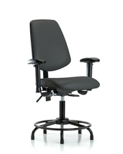 Rutledge Vinyl Chair - Desk Height with Round Tube Base, Medium Back, Seat Tilt, Adjustable Arms, & Stationary Glides in Charcoal Trailblazer Vinyl