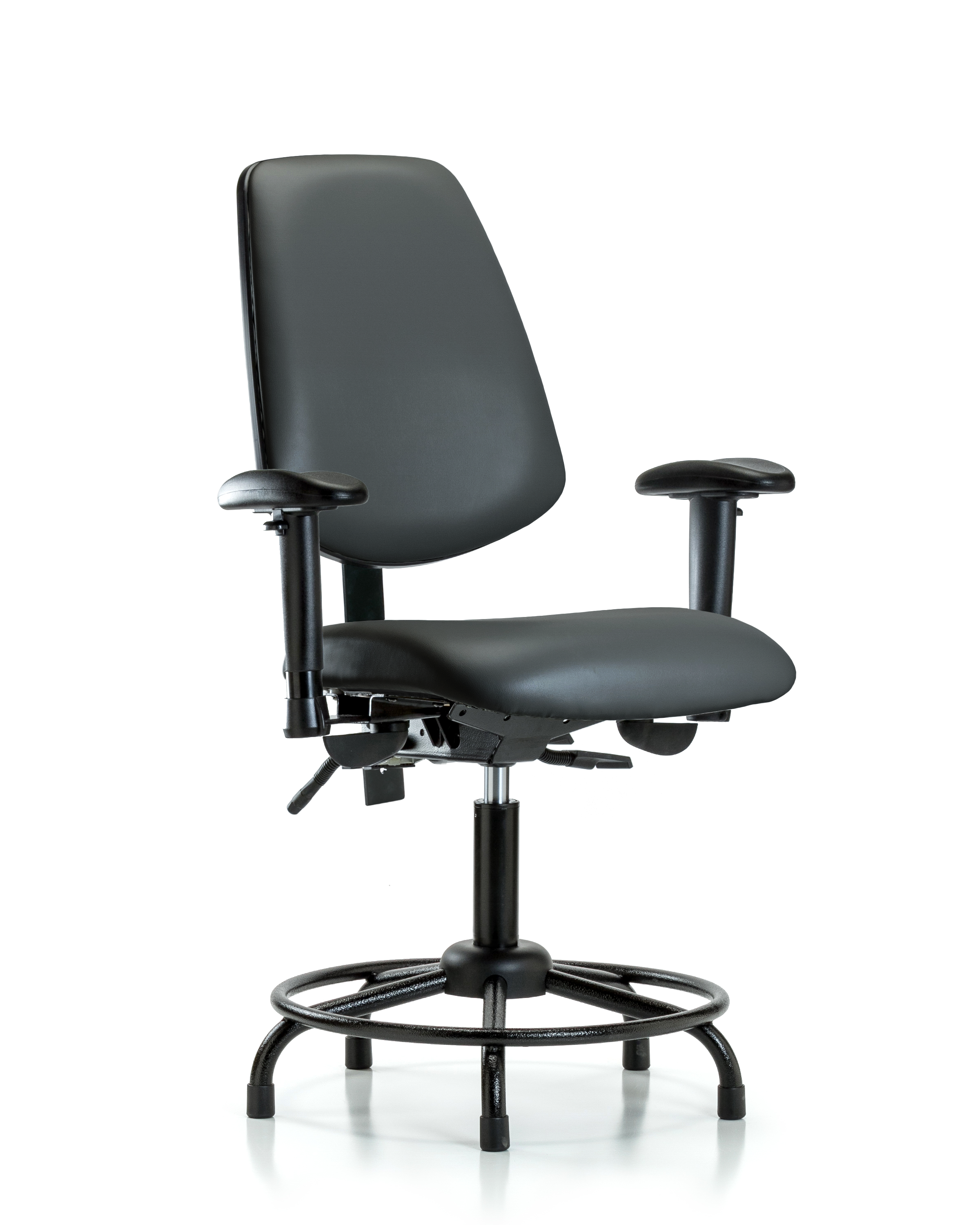 Rutledge Vinyl Chair - Desk Height with Round Tube Base, Medium Back, Seat Tilt, Adjustable Arms, & Stationary Glides in Carbon Supernova Vinyl