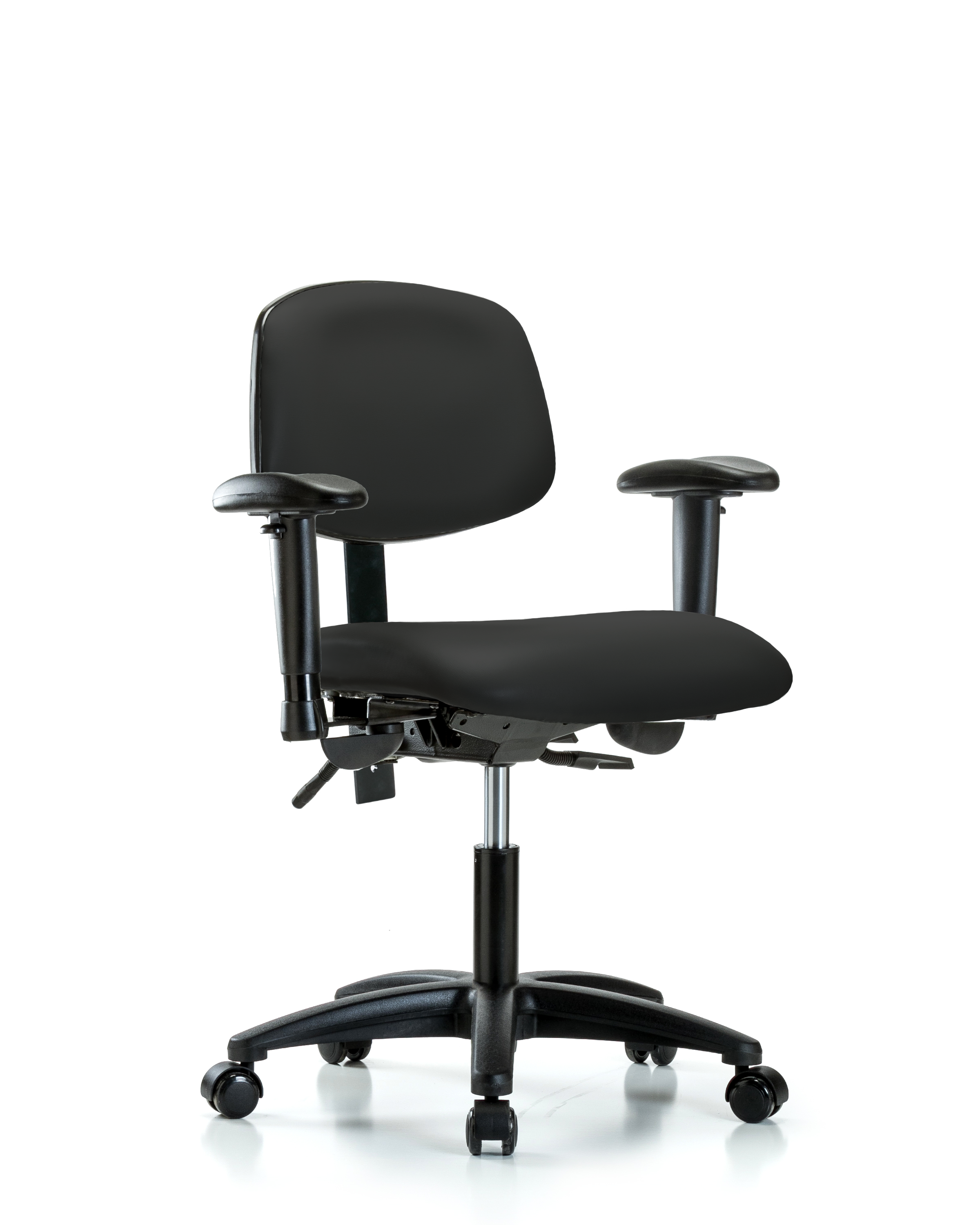 Rutledge Vinyl Chair - Desk Height with Adjustable Arms & Casters in Black Trailblazer Vinyl