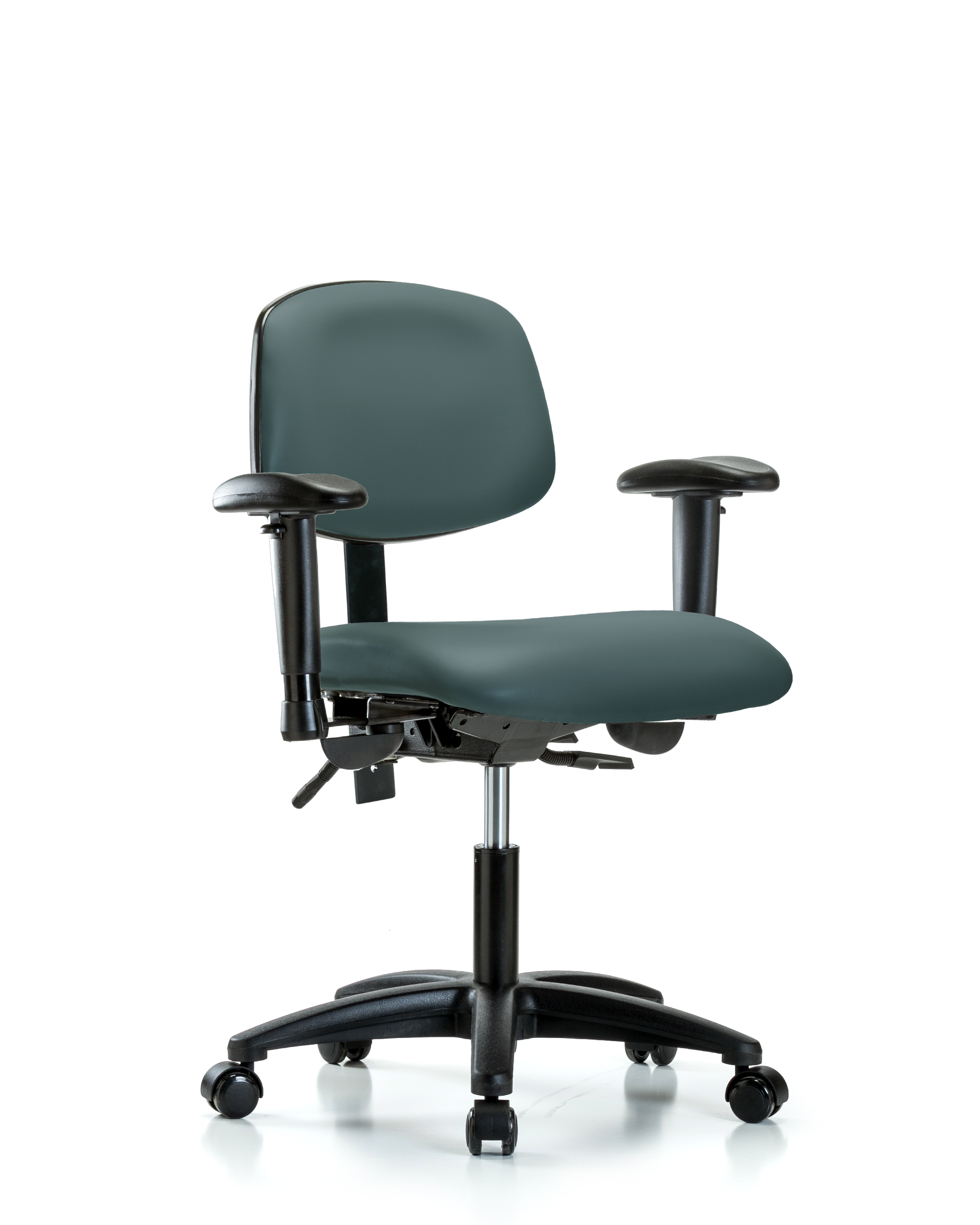 Rutledge Vinyl Chair - Desk Height with Adjustable Arms & Casters in Colonial Blue Trailblazer Vinyl