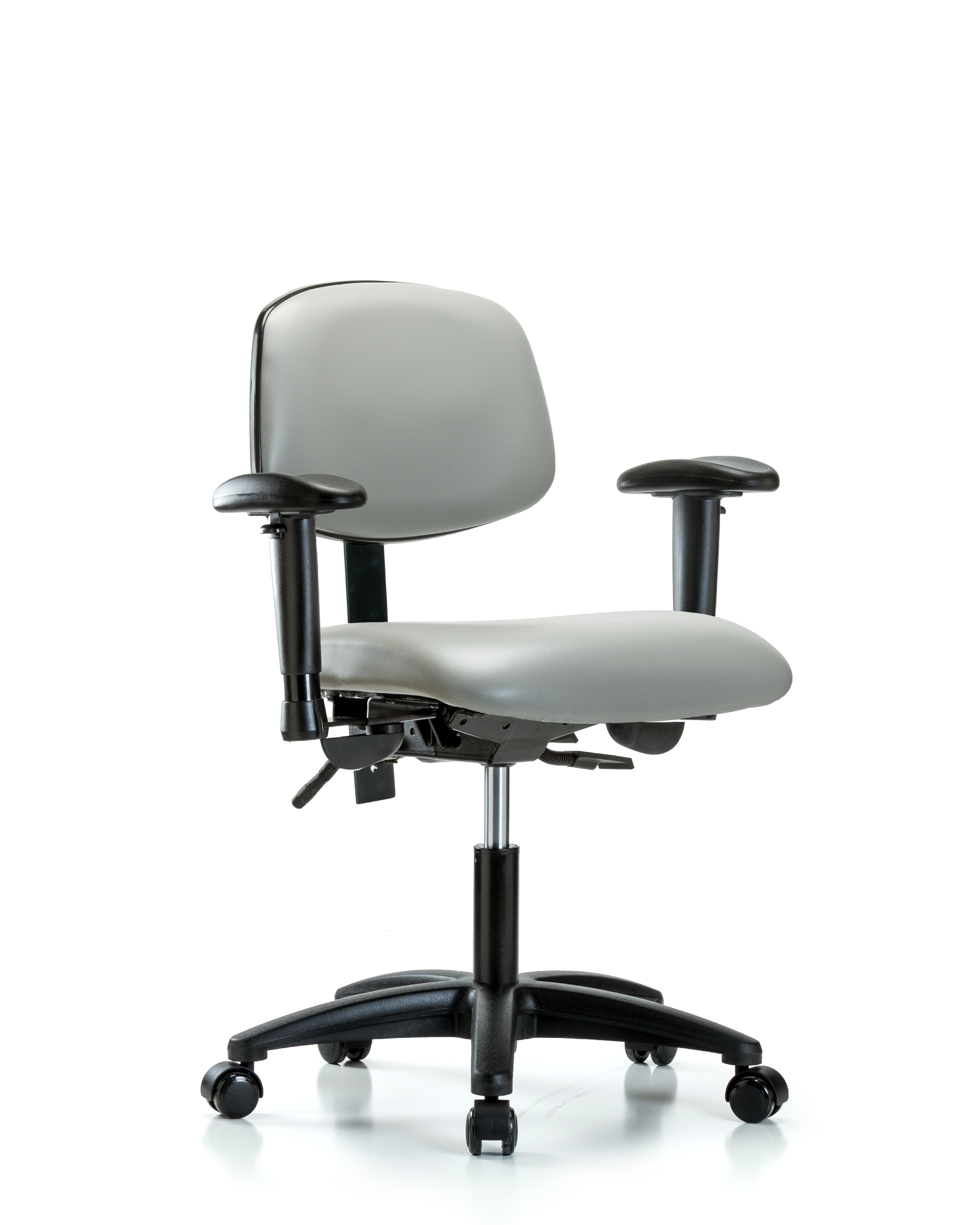 Rutledge Vinyl Chair - Desk Height with Adjustable Arms & Casters in Dove Trailblazer Vinyl