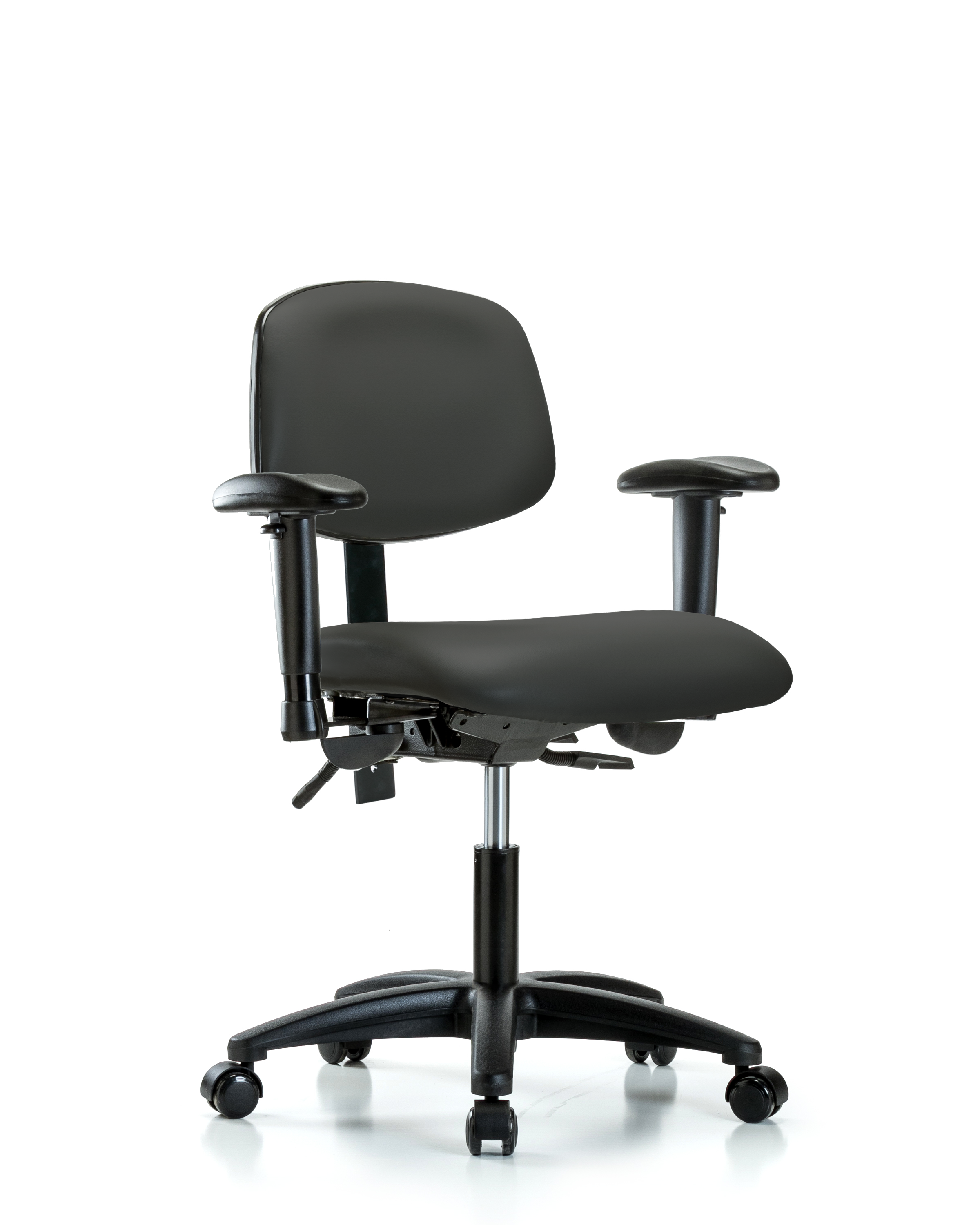 Rutledge Vinyl Chair - Desk Height with Adjustable Arms & Casters in Charcoal Trailblazer Vinyl
