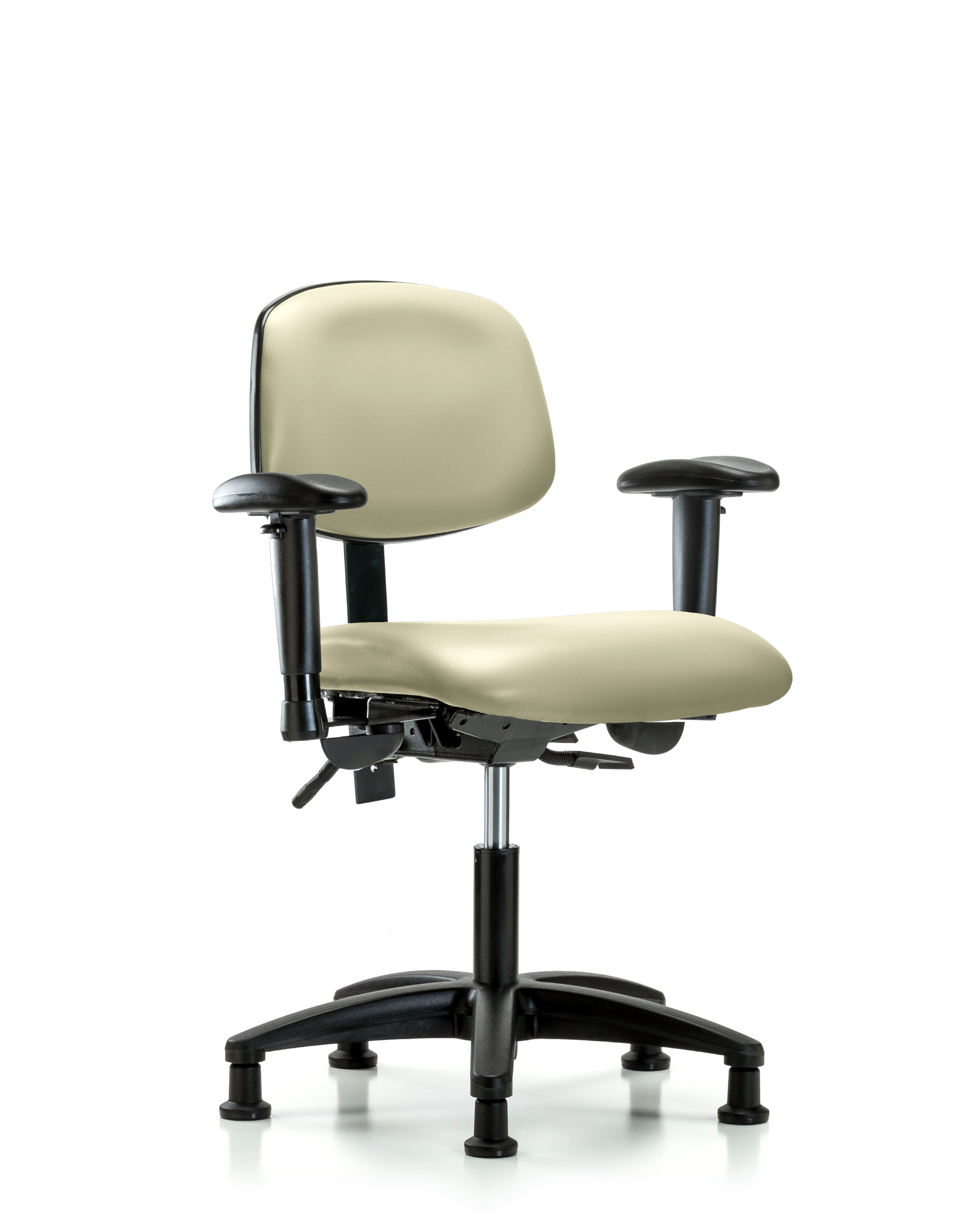Rutledge Vinyl Chair - Desk Height with Adjustable Arms & Stationary Glides in Adobe White Trailblazer Vinyl