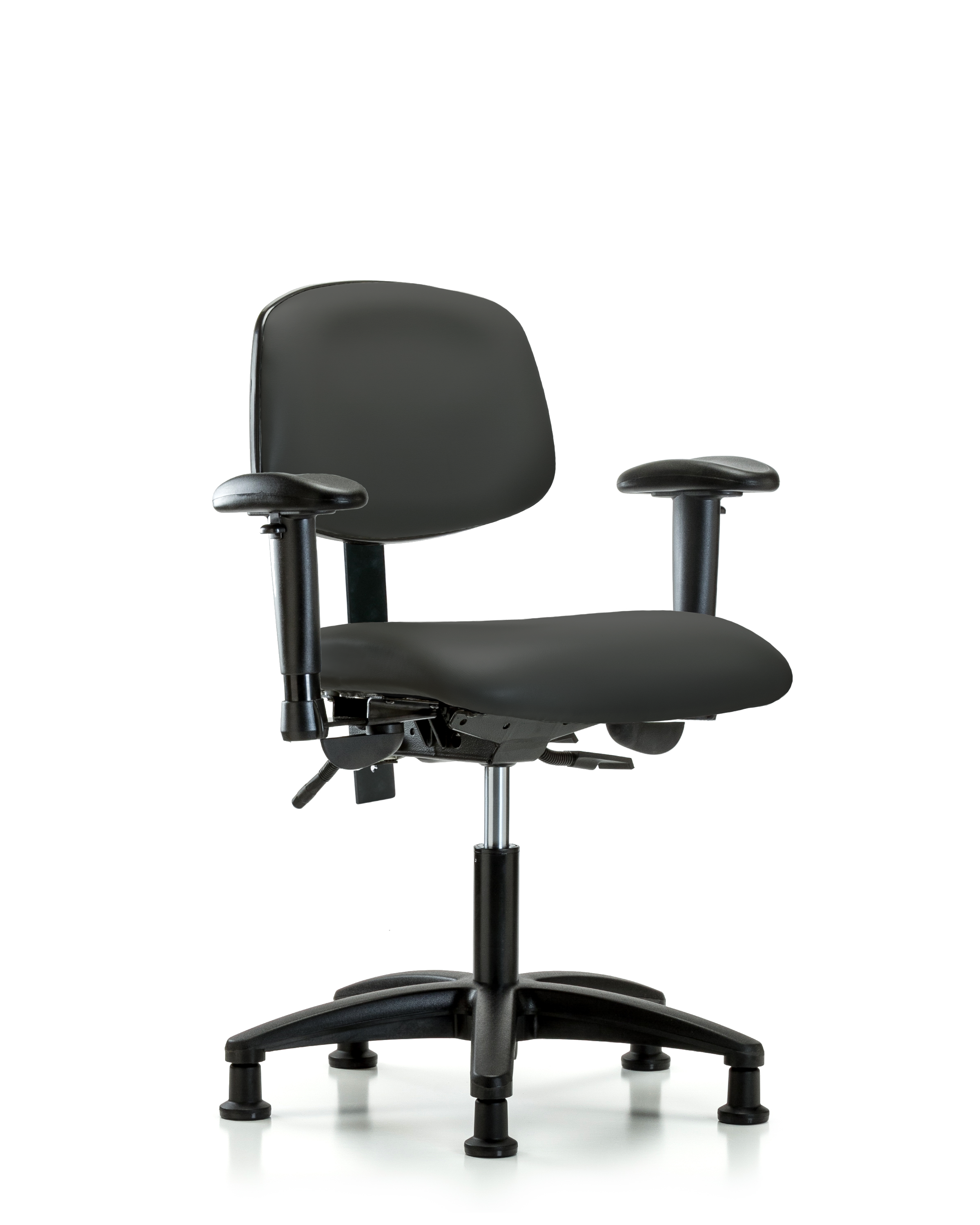Rutledge Vinyl Chair - Desk Height with Adjustable Arms & Stationary Glides in Charcoal Trailblazer Vinyl