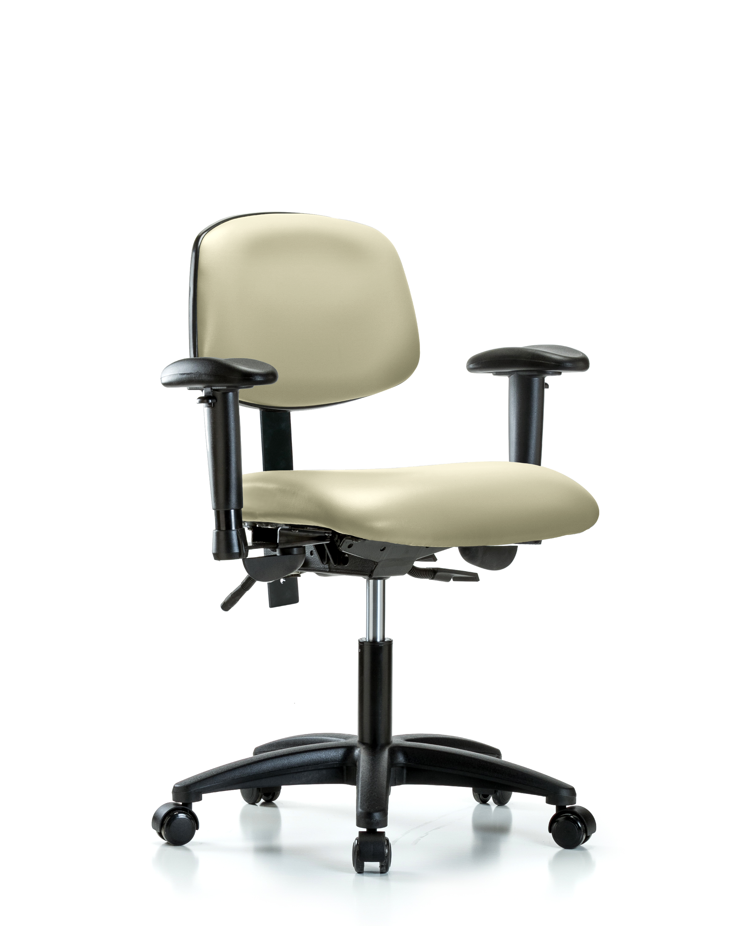Rutledge Vinyl Chair - Desk Height with Seat Tilt, Adjustable Arms, & Casters in Adobe White Trailblazer Vinyl