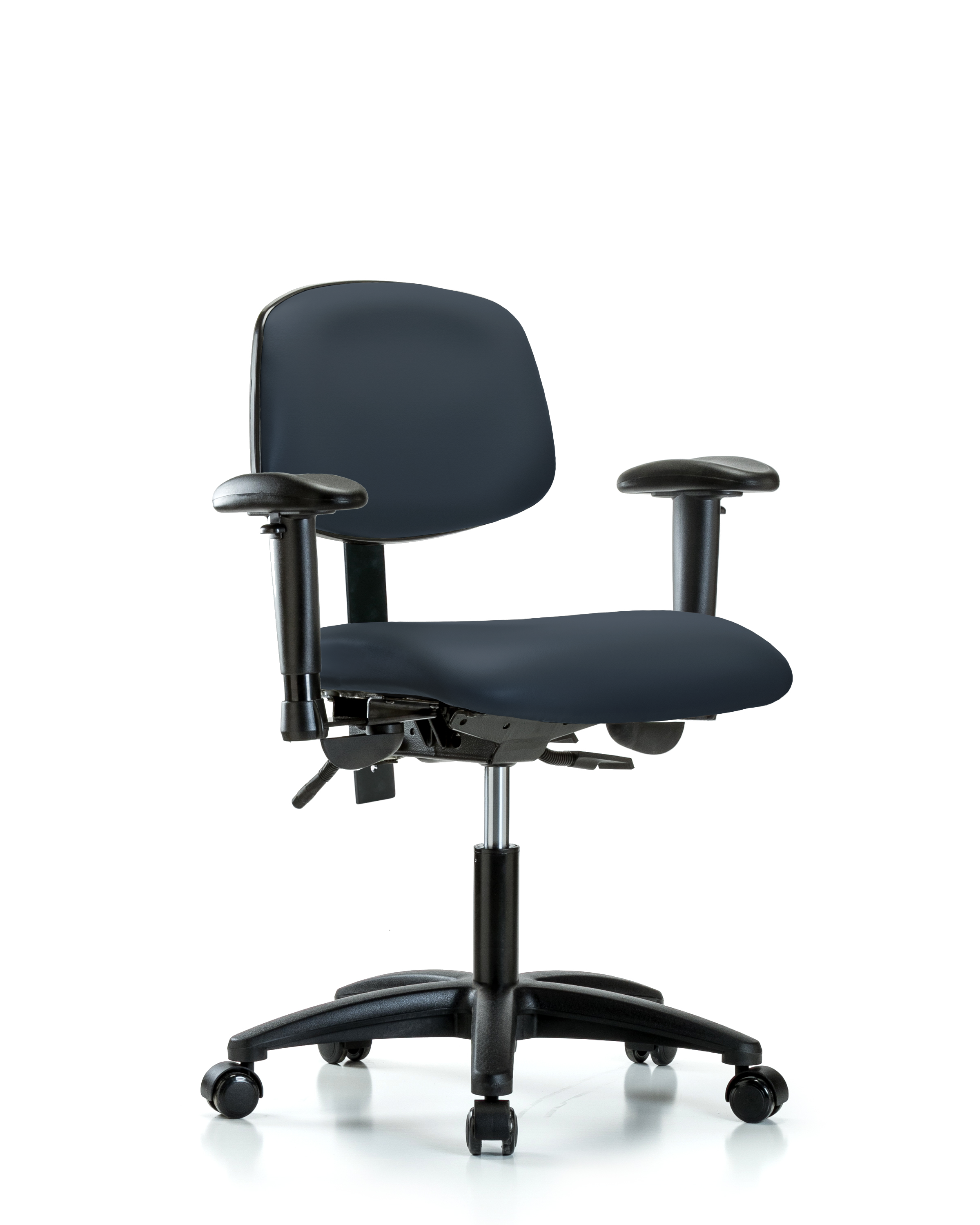 Rutledge Vinyl Chair - Desk Height with Seat Tilt, Adjustable Arms, & Casters in Imperial Blue Trailblazer Vinyl