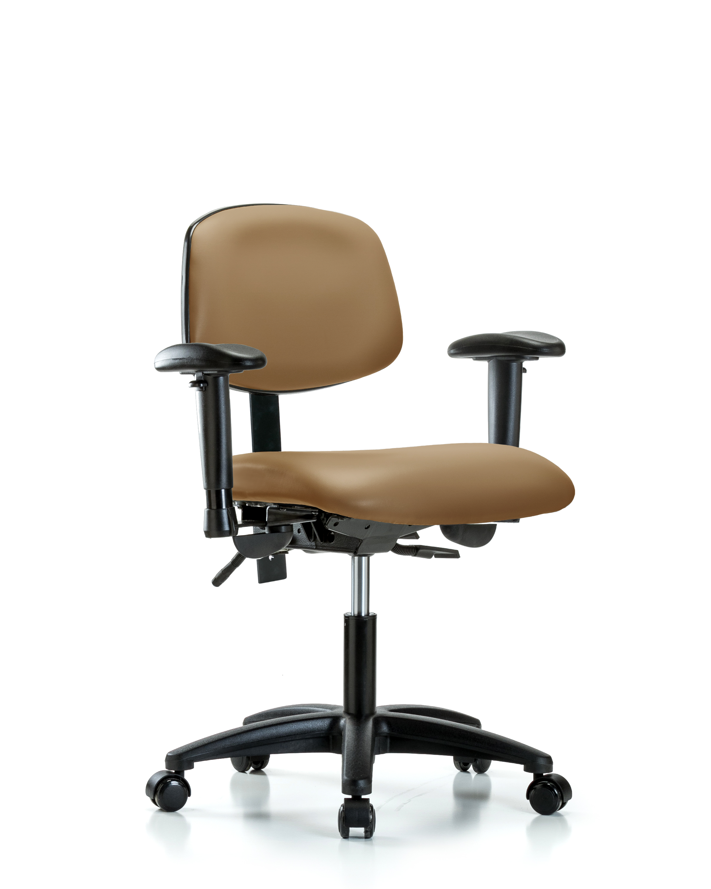 Rutledge Vinyl Chair - Desk Height with Seat Tilt, Adjustable Arms, & Casters in Taupe Trailblazer Vinyl