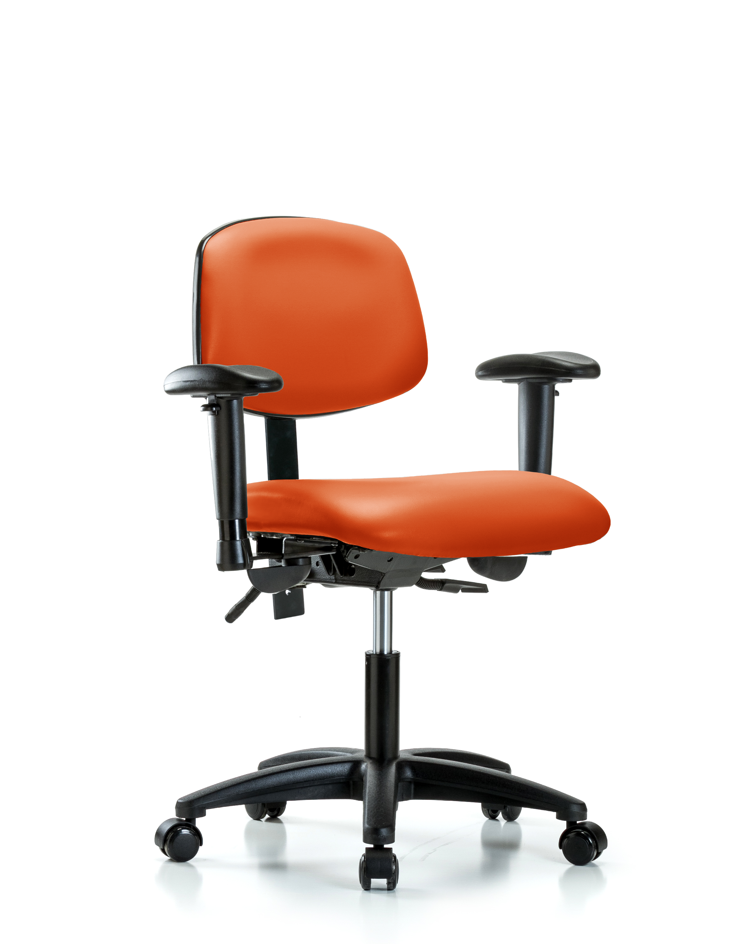 Rutledge Vinyl Chair - Desk Height with Seat Tilt, Adjustable Arms, & Casters in Orange Kist Trailblazer Vinyl