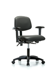 Rutledge Vinyl Chair - Desk Height with Seat Tilt, Adjustable Arms, & Casters in Carbon Supernova Vinyl