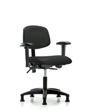 Rutledge Vinyl Chair - Desk Height with Seat Tilt, Adjustable Arms, & Stationary Glides in Black Trailblazer Vinyl