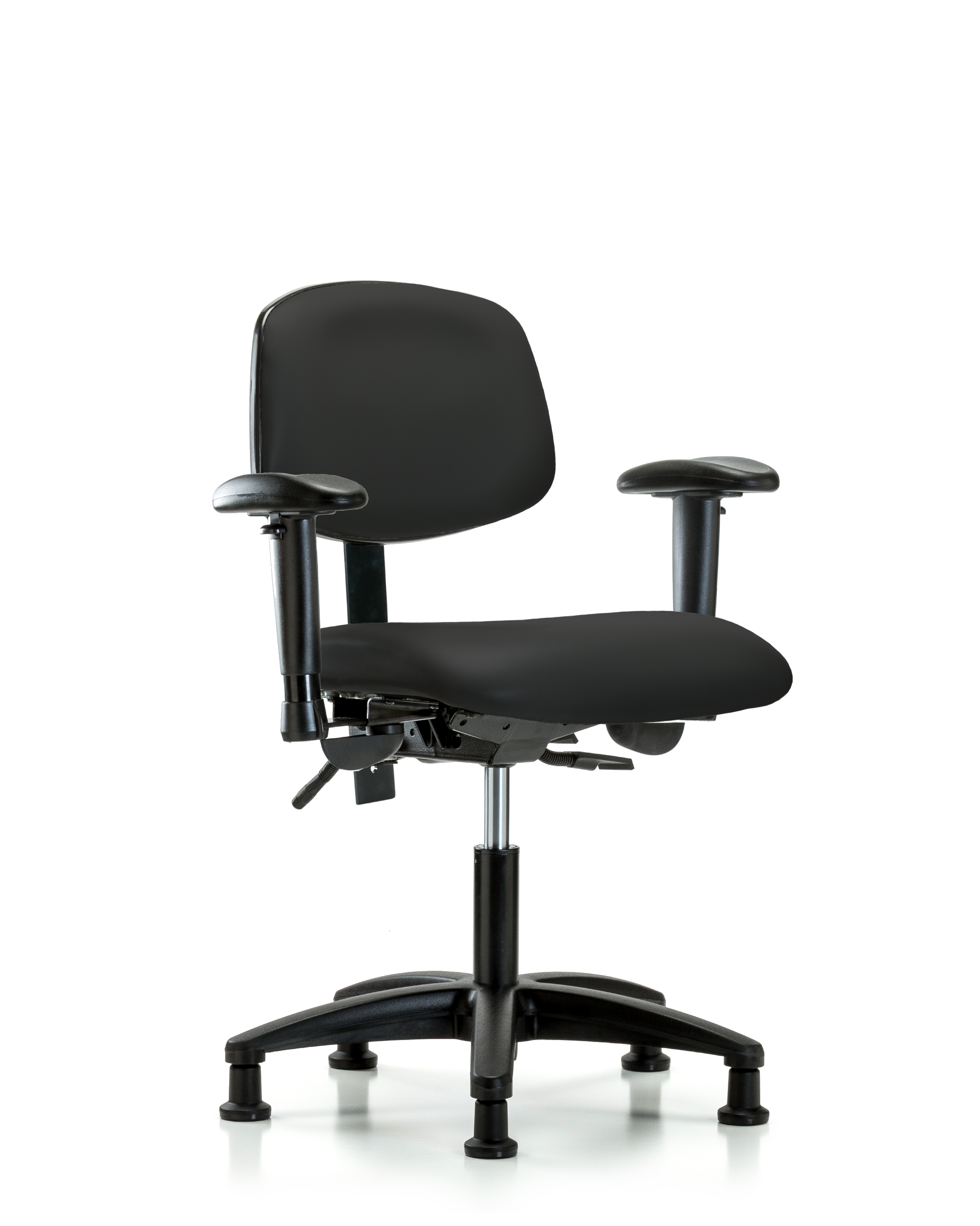 Rutledge Vinyl Chair - Desk Height with Seat Tilt, Adjustable Arms, & Stationary Glides in Black Trailblazer Vinyl