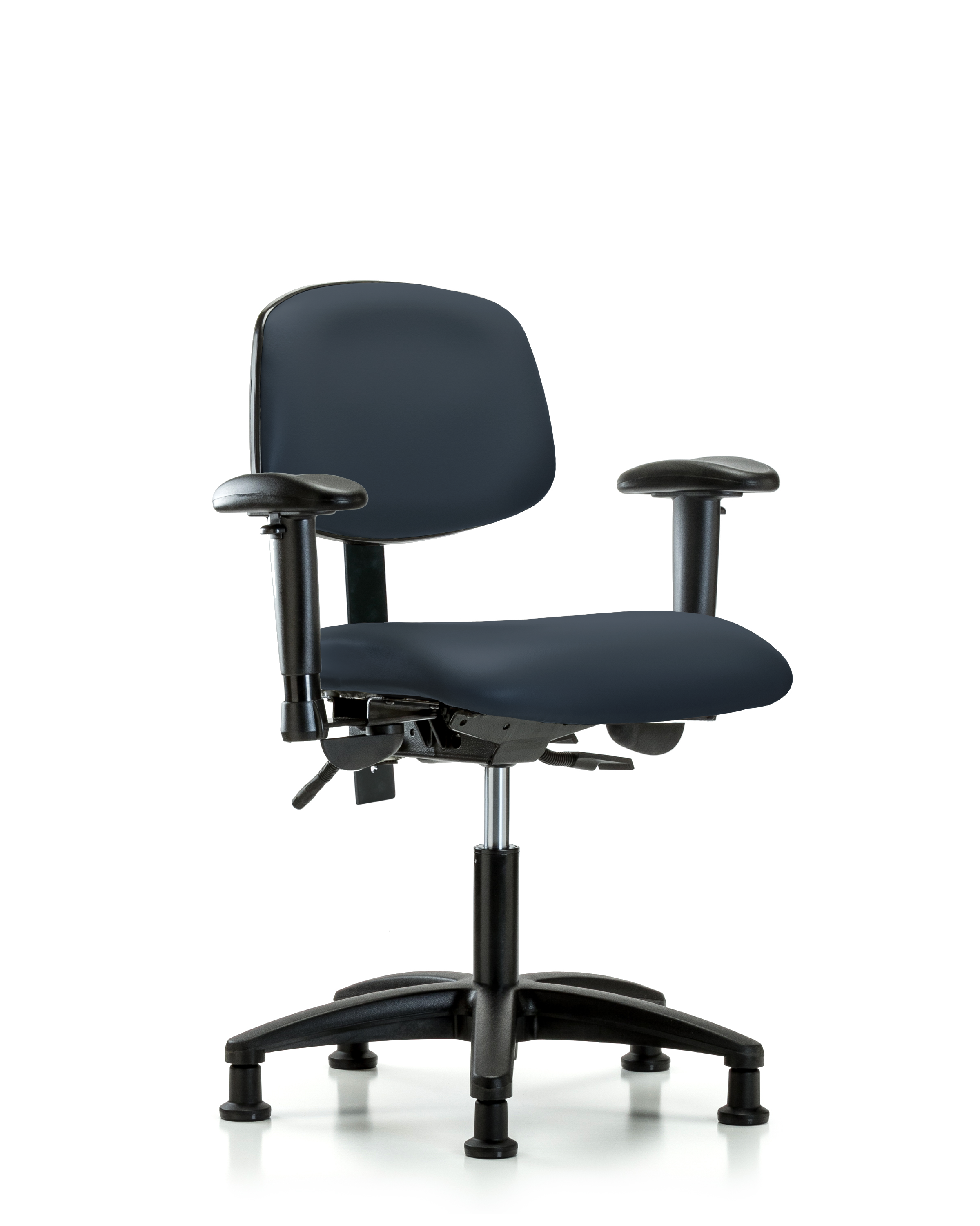 Rutledge Vinyl Chair - Desk Height with Seat Tilt, Adjustable Arms, & Stationary Glides in Imperial Blue Trailblazer Vinyl