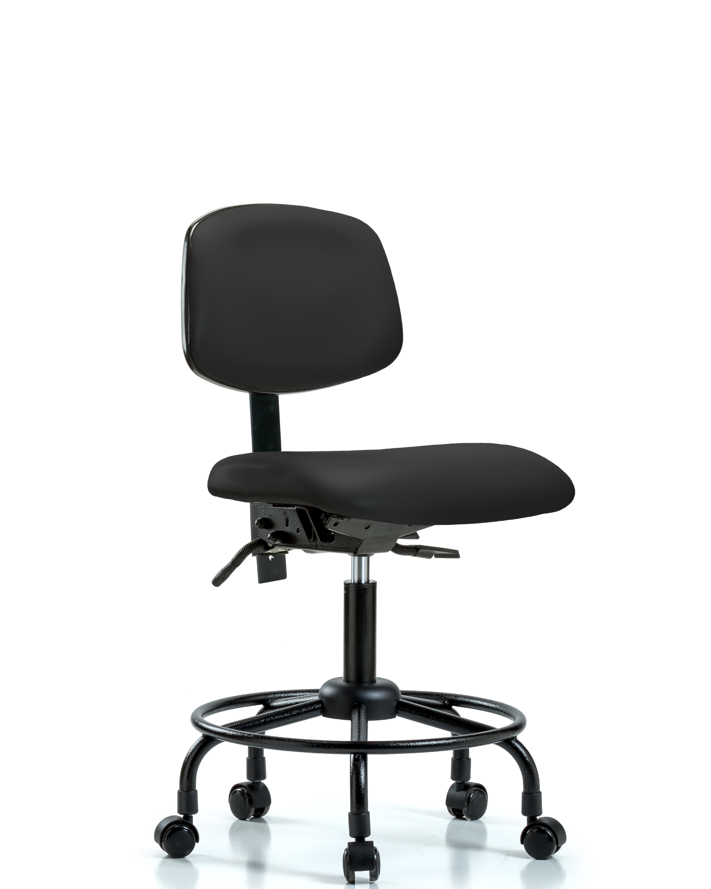 Rutledge Vinyl Chair - Desk Height with Round Tube Base & Casters in Black Trailblazer Vinyl