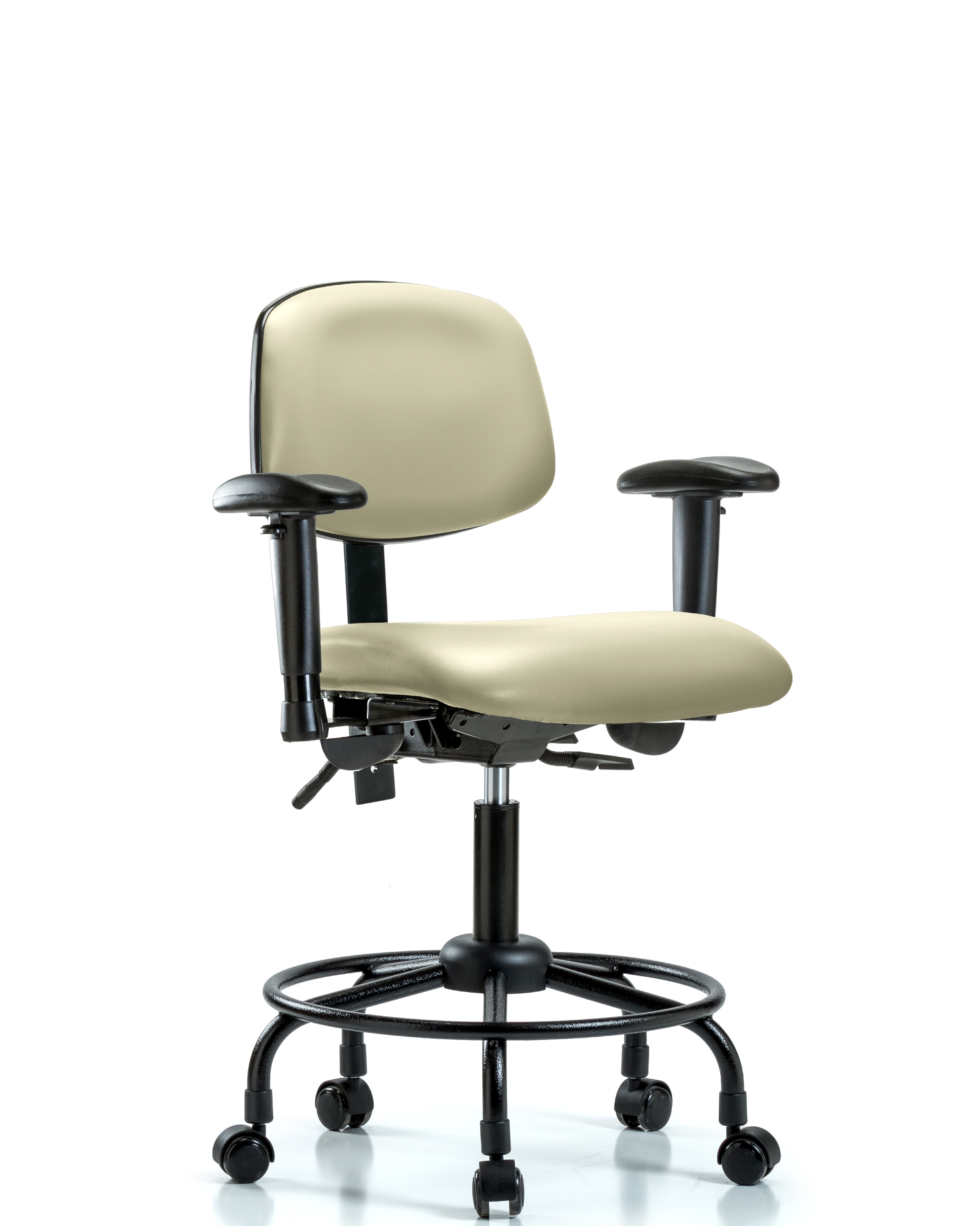 Rutledge Vinyl Chair - Desk Height with Round Tube Base, Adjustable Arms, & Casters in Adobe White Trailblazer Vinyl
