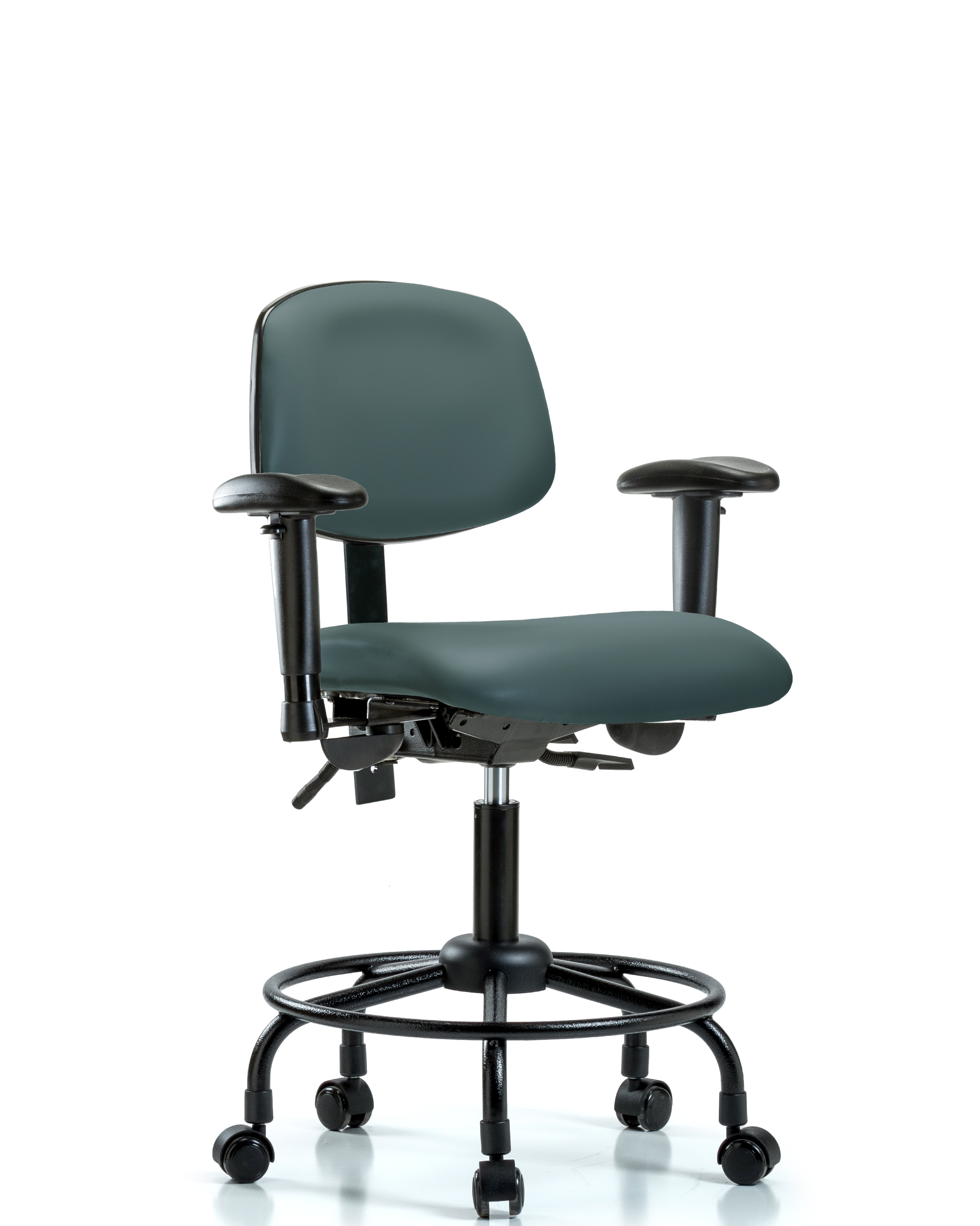 Rutledge Vinyl Chair - Desk Height with Round Tube Base, Adjustable Arms, & Casters in Colonial Blue Trailblazer Vinyl