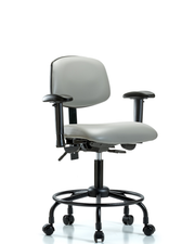 Rutledge Vinyl Chair - Desk Height with Round Tube Base, Adjustable Arms, & Casters in Dove Trailblazer Vinyl