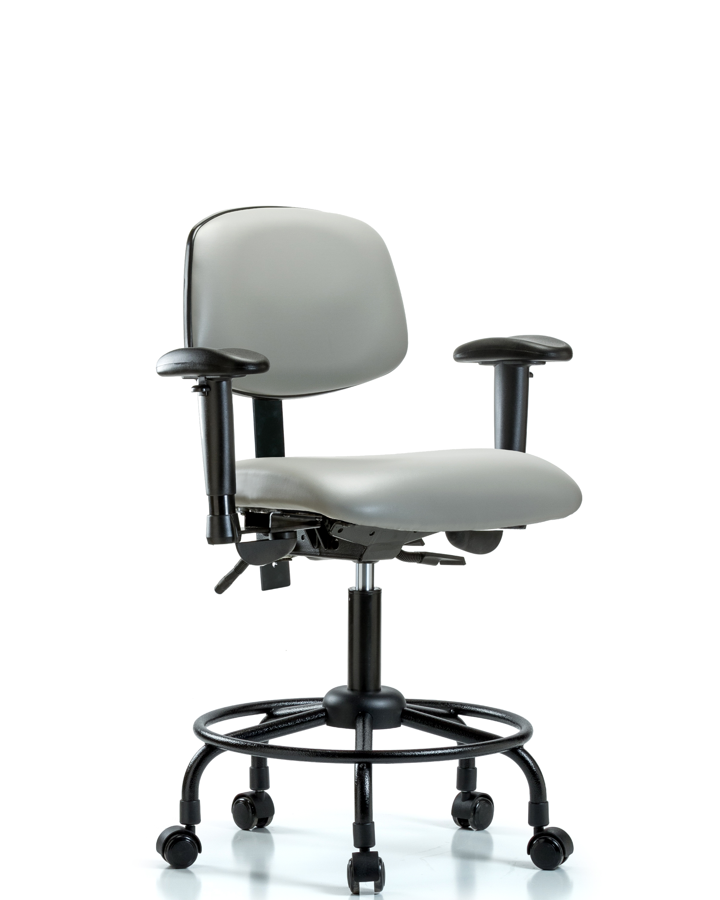 Rutledge Vinyl Chair - Desk Height with Round Tube Base, Adjustable Arms, & Casters in Dove Trailblazer Vinyl
