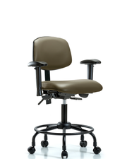 Rutledge Vinyl Chair - Desk Height with Round Tube Base, Adjustable Arms, & Casters in Taupe Supernova Vinyl