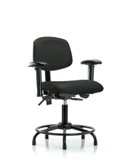 Rutledge Vinyl Chair - Desk Height with Round Tube Base, Adjustable Arms, & Stationary Glides in Black Trailblazer Vinyl