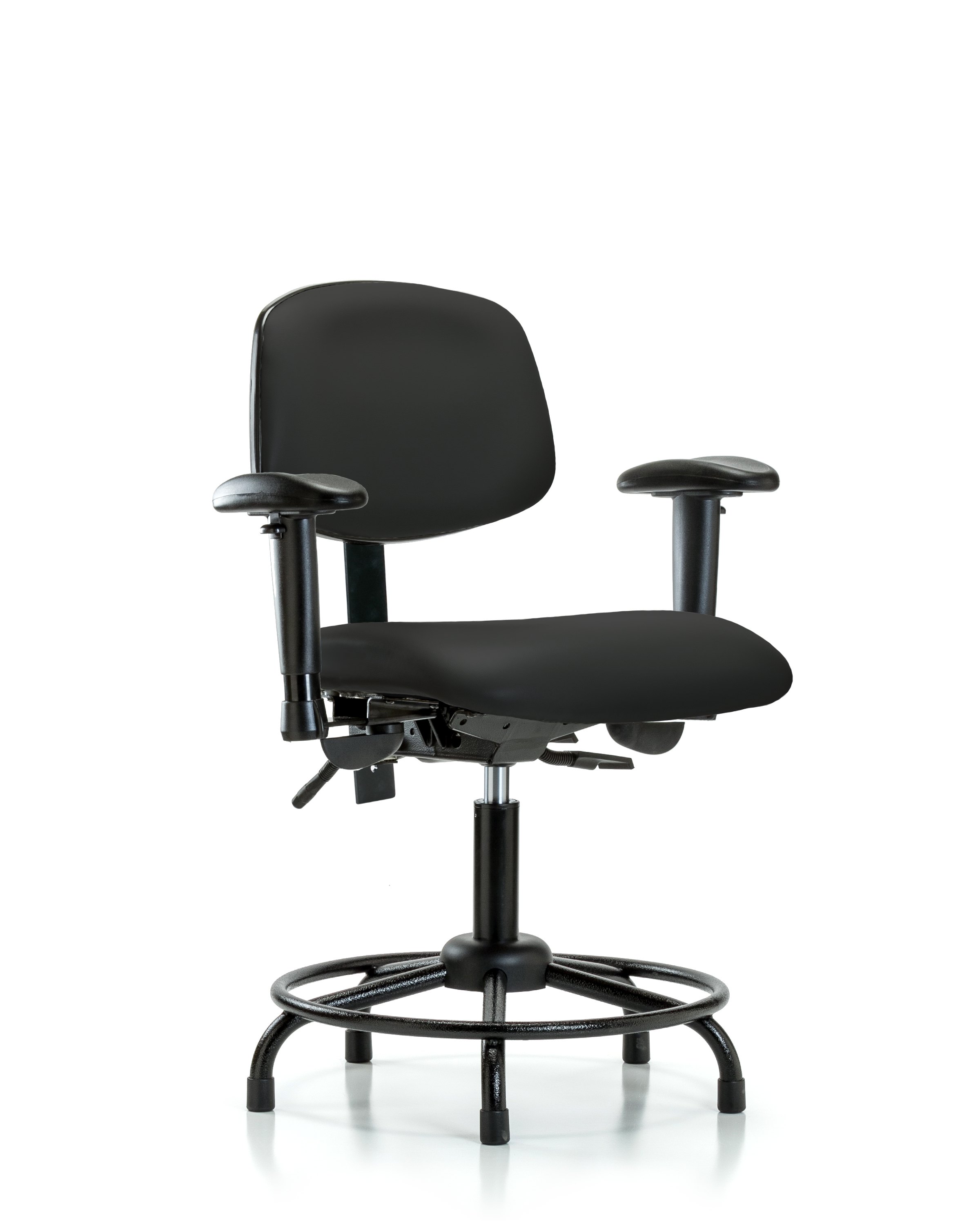 Rutledge Vinyl Chair - Desk Height with Round Tube Base, Adjustable Arms, & Stationary Glides in Black Trailblazer Vinyl
