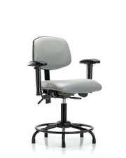Rutledge Vinyl Chair - Desk Height with Round Tube Base, Adjustable Arms, & Stationary Glides in Dove Trailblazer Vinyl