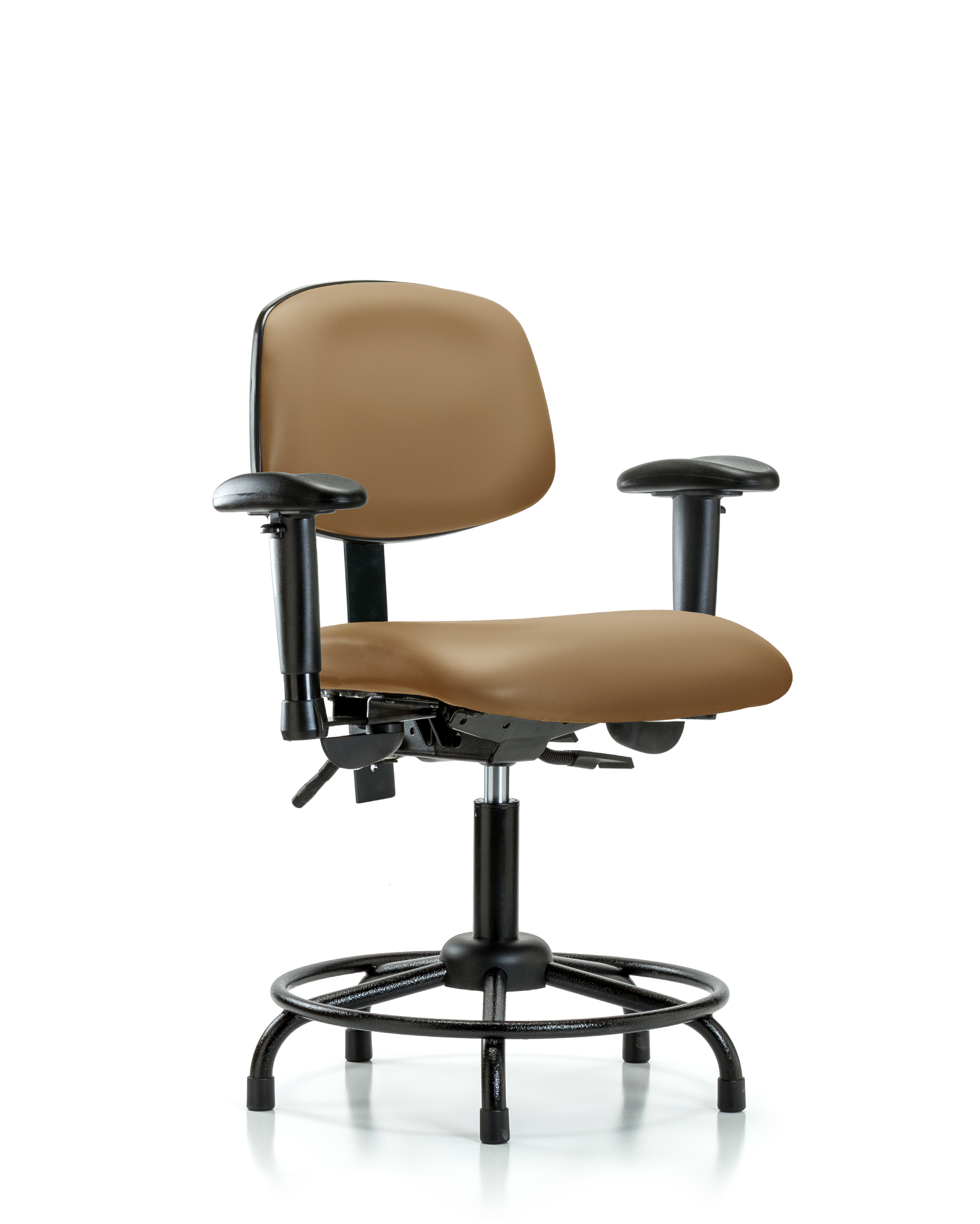 Rutledge Vinyl Chair - Desk Height with Round Tube Base, Adjustable Arms, & Stationary Glides in Taupe Trailblazer Vinyl