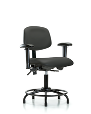 Rutledge Vinyl Chair - Desk Height with Round Tube Base, Adjustable Arms, & Stationary Glides in Charcoal Trailblazer Vinyl