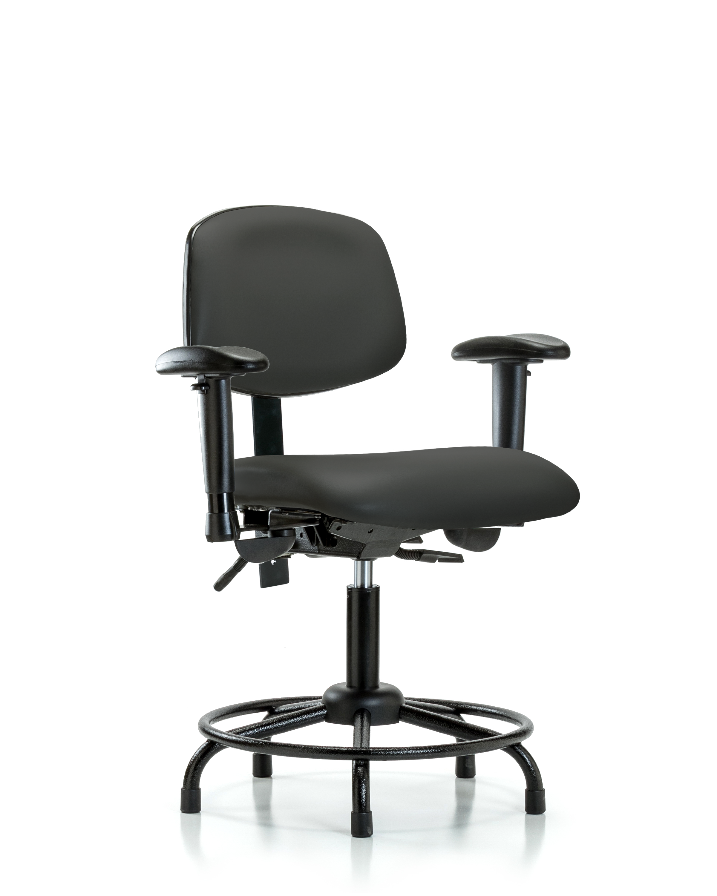 Rutledge Vinyl Chair - Desk Height with Round Tube Base, Adjustable Arms, & Stationary Glides in Charcoal Trailblazer Vinyl