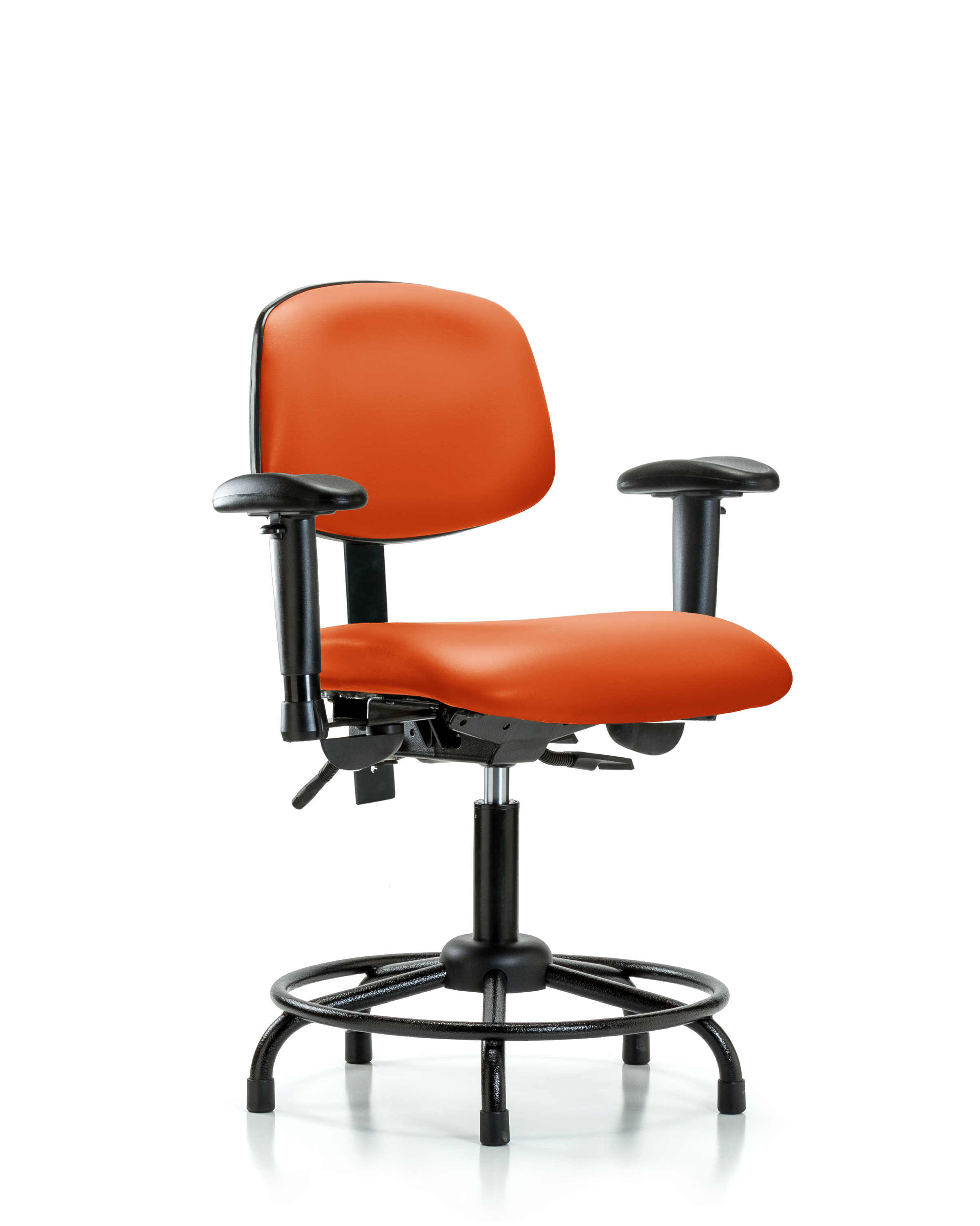 Rutledge Vinyl Chair - Desk Height with Round Tube Base, Adjustable Arms, & Stationary Glides in Orange Kist Trailblazer Vinyl