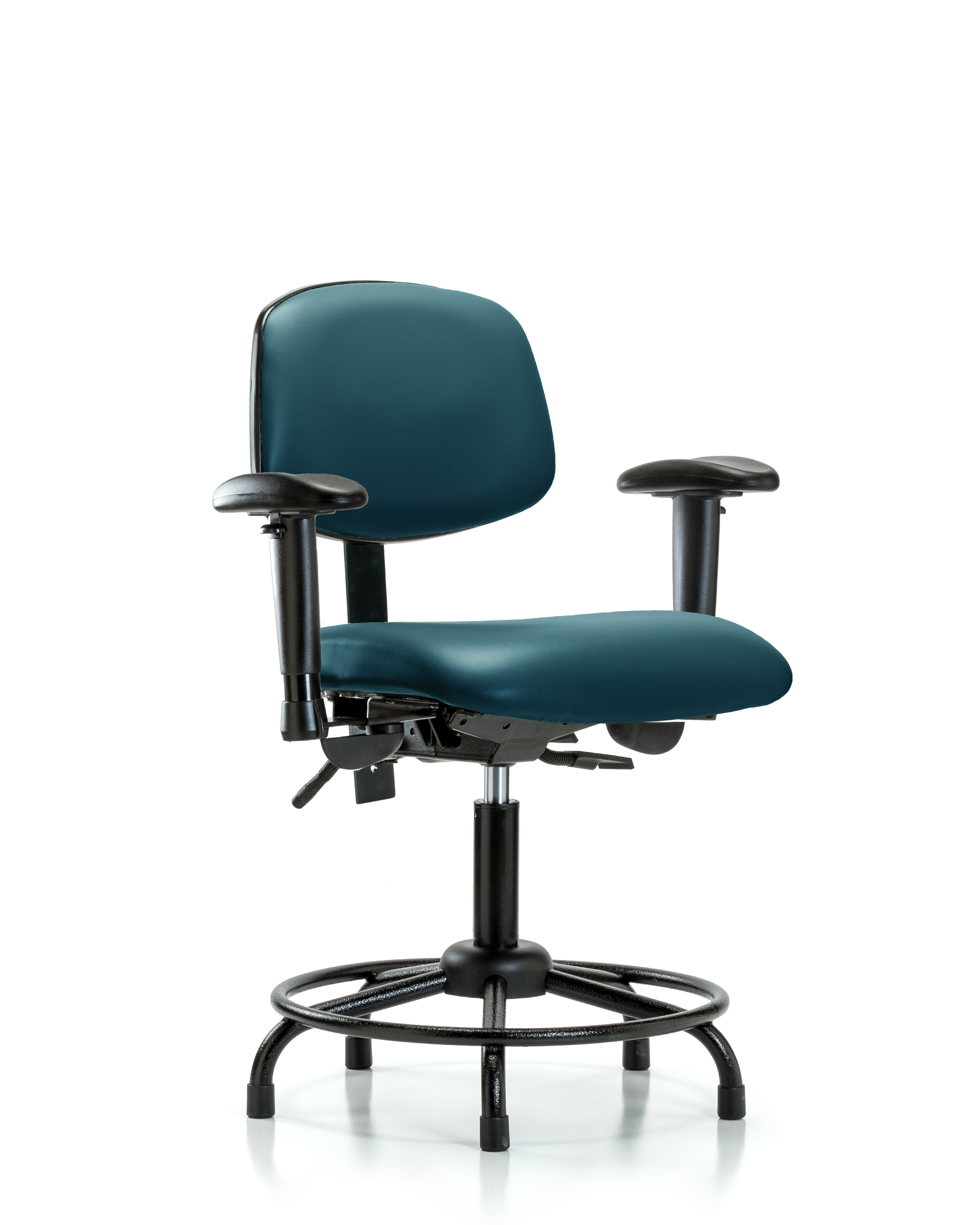 Rutledge Vinyl Chair - Desk Height with Round Tube Base, Adjustable Arms, & Stationary Glides in Marine Blue Supernova Vinyl