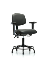 Rutledge Vinyl Chair - Desk Height with Round Tube Base, Adjustable Arms, & Stationary Glides in Carbon Supernova Vinyl