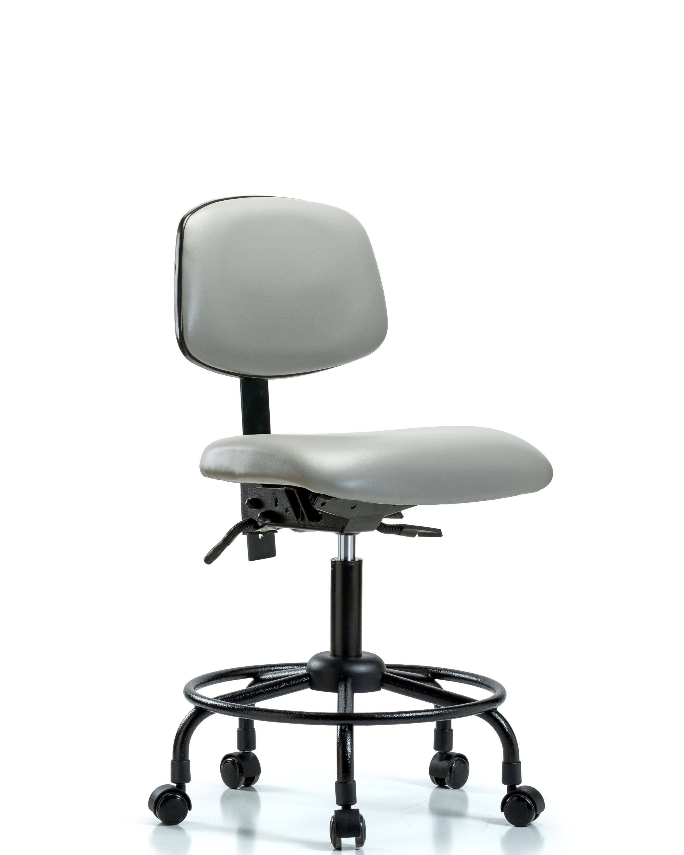 Rutledge Vinyl Chair - Desk Height with Round Tube Base, Seat Tilt, & Casters in Dove Trailblazer Vinyl