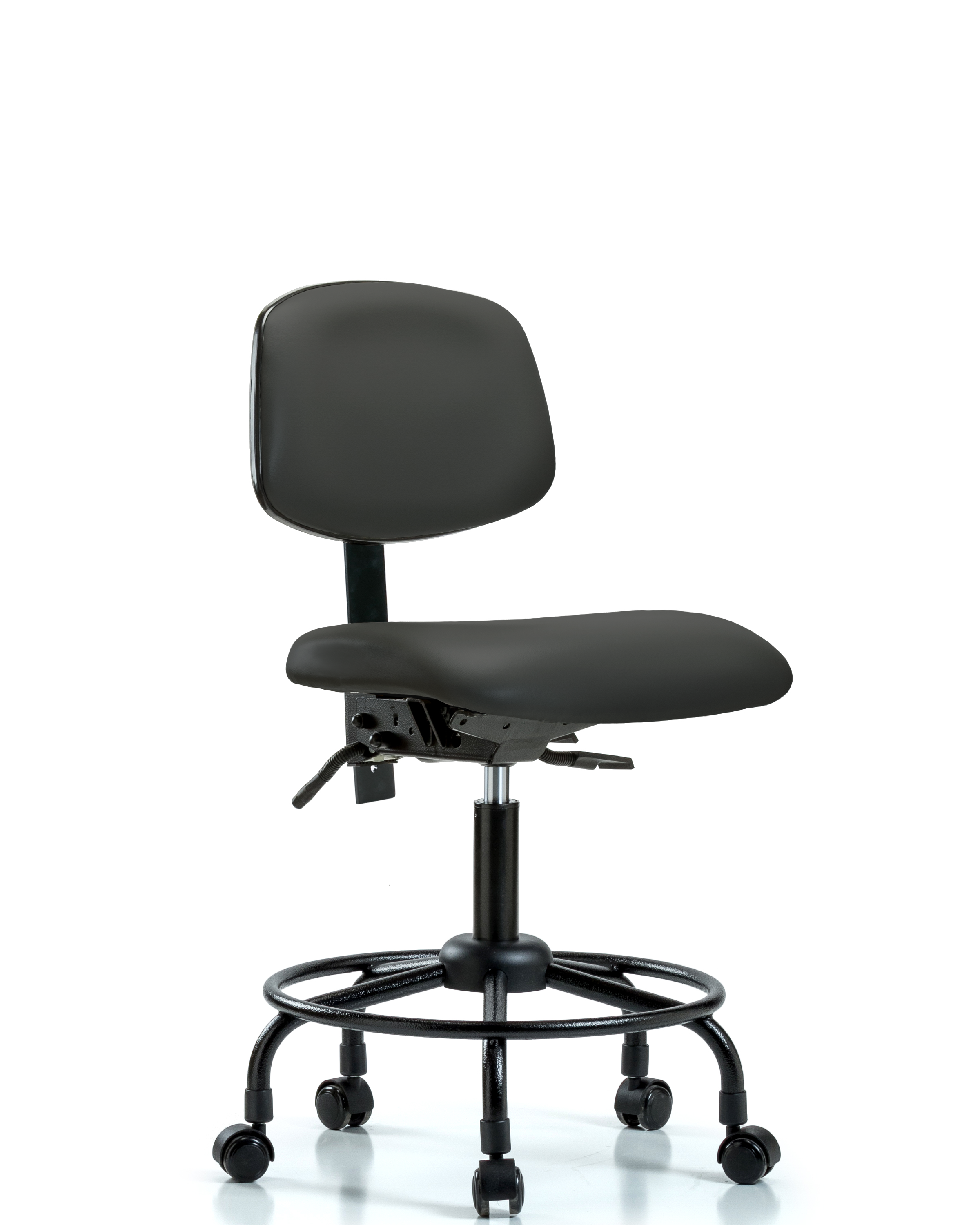 Rutledge Vinyl Chair - Desk Height with Round Tube Base, Seat Tilt, & Casters in Charcoal Trailblazer Vinyl