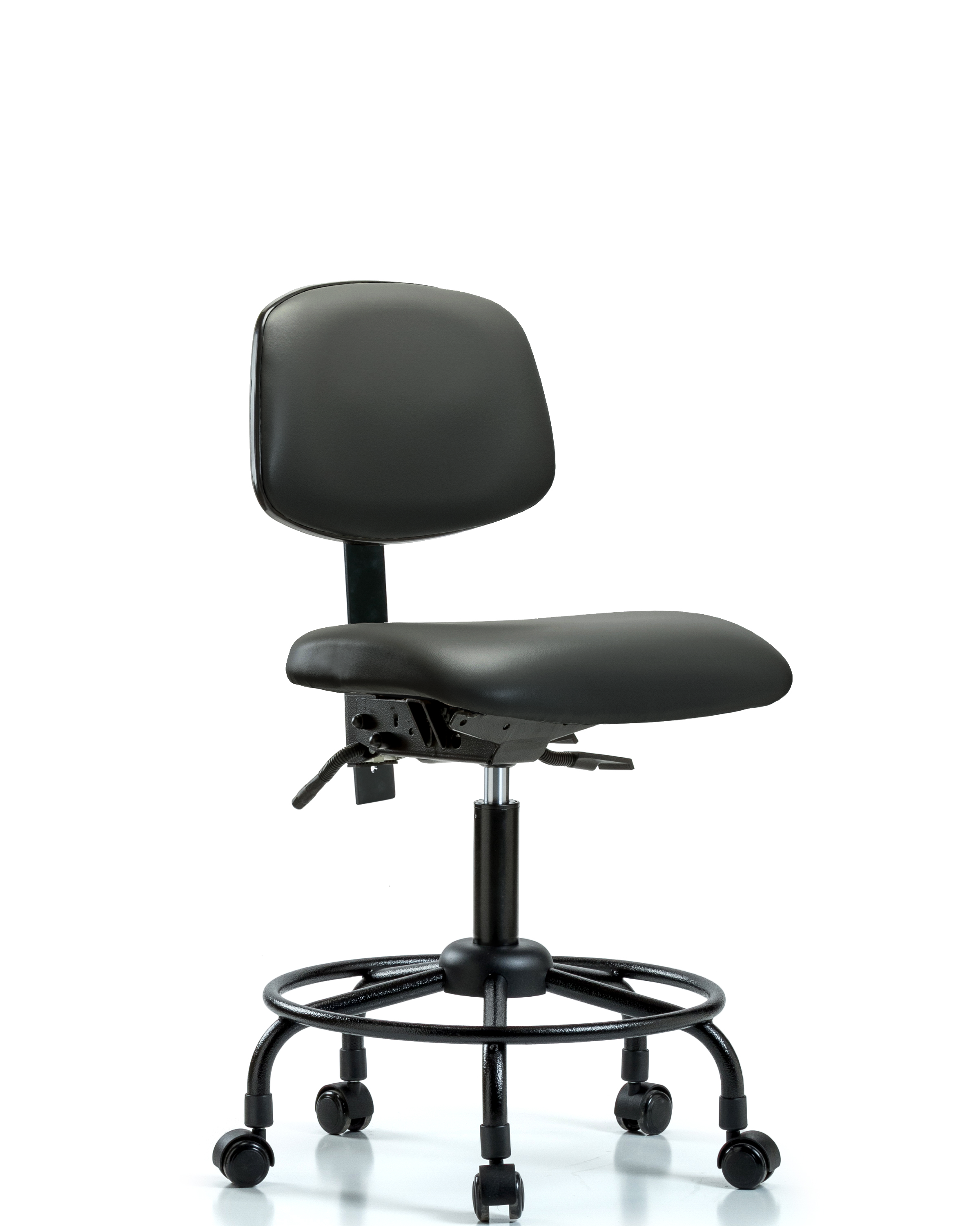 Rutledge Vinyl Chair - Desk Height with Round Tube Base, Seat Tilt, & Casters in Carbon Supernova Vinyl