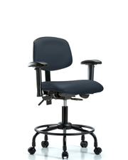 Rutledge Vinyl Chair - Desk Height with Round Tube Base, Seat Tilt, Adjustable Arms, & Casters in Imperial Blue Trailblazer Vinyl