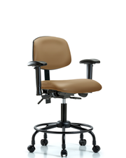 Rutledge Vinyl Chair - Desk Height with Round Tube Base, Seat Tilt, Adjustable Arms, & Casters in Taupe Trailblazer Vinyl