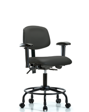 Rutledge Vinyl Chair - Desk Height with Round Tube Base, Seat Tilt, Adjustable Arms, & Casters in Charcoal Trailblazer Vinyl