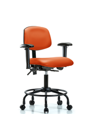 Rutledge Vinyl Chair - Desk Height with Round Tube Base, Seat Tilt, Adjustable Arms, & Casters in Orange Kist Trailblazer Vinyl