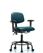 Rutledge Vinyl Chair - Desk Height with Round Tube Base, Seat Tilt, Adjustable Arms, & Casters in Marine Blue Supernova Vinyl