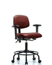 Rutledge Vinyl Chair - Desk Height with Round Tube Base, Seat Tilt, Adjustable Arms, & Casters in Borscht Supernova Vinyl