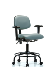 Rutledge Vinyl Chair - Desk Height with Round Tube Base, Seat Tilt, Adjustable Arms, & Casters in Storm Supernova Vinyl