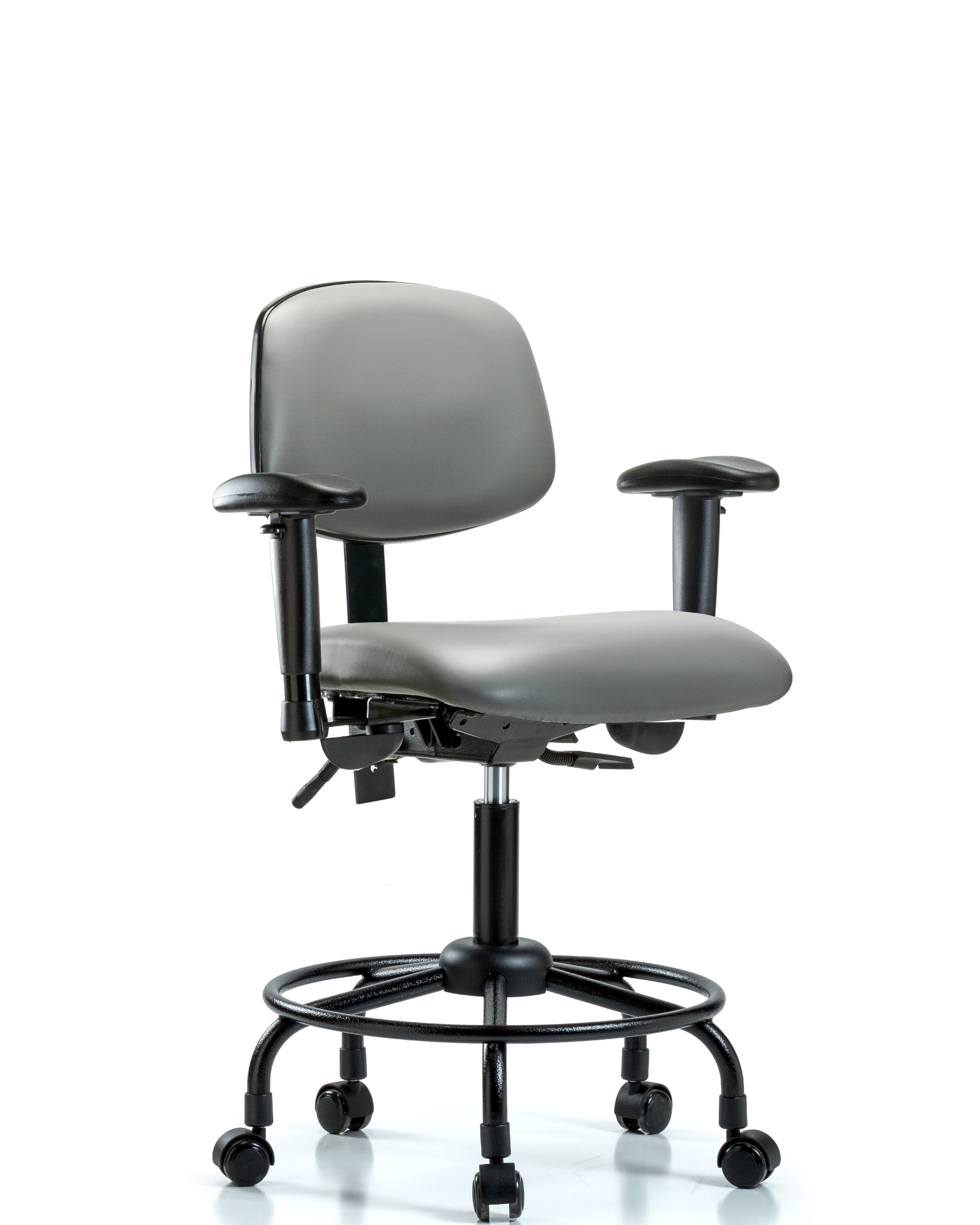 Rutledge Vinyl Chair - Desk Height with Round Tube Base, Seat Tilt, Adjustable Arms, & Casters in Sterling Supernova Vinyl