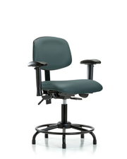 Rutledge Vinyl Chair - Desk Height with Round Tube Base, Seat Tilt, Adjustable Arms, & Stationary Glides in Colonial Blue Trailblazer Vinyl